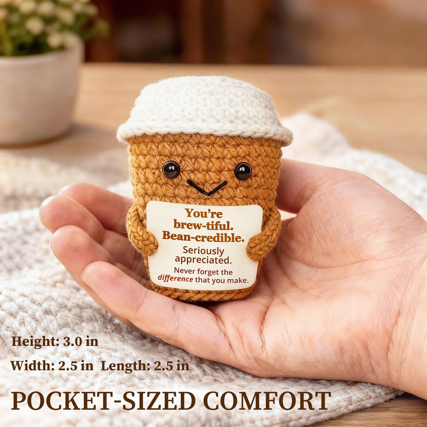 Coffee Lovers Gifts for Women, Positive Espresso Emotional Crochet Handmade Support, Small Appreciation Gifts for Coworker, Teacher Friends Thank You Gift