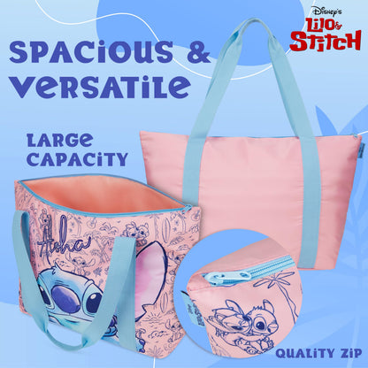 Disney Stitch Womens Tote Bag, Large Zipped Shoulder Bag for Shopping, Work - Stitch Gifts