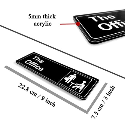HOHAJIU The Office Sign Self-Adhesive Acrylic Sign for Door or Wall 9 X 3 Inch Name Plate for Your Office (Black and White)