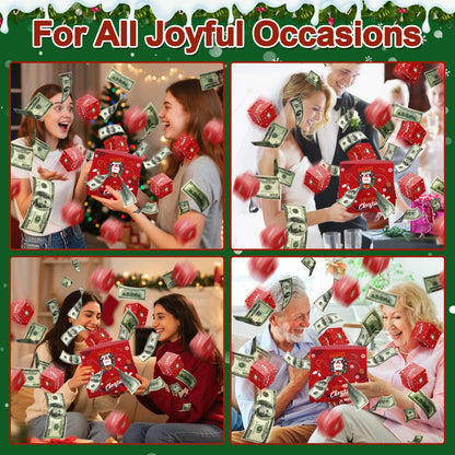 Surprise Gift Box Explosion for Money, Exploding Money Gift Boxes for Cash, Money Gift Boxes for Cash Pop Up, Chritmas, Birthday Anniversary Valentine Proposal (12 Bounces, Red)