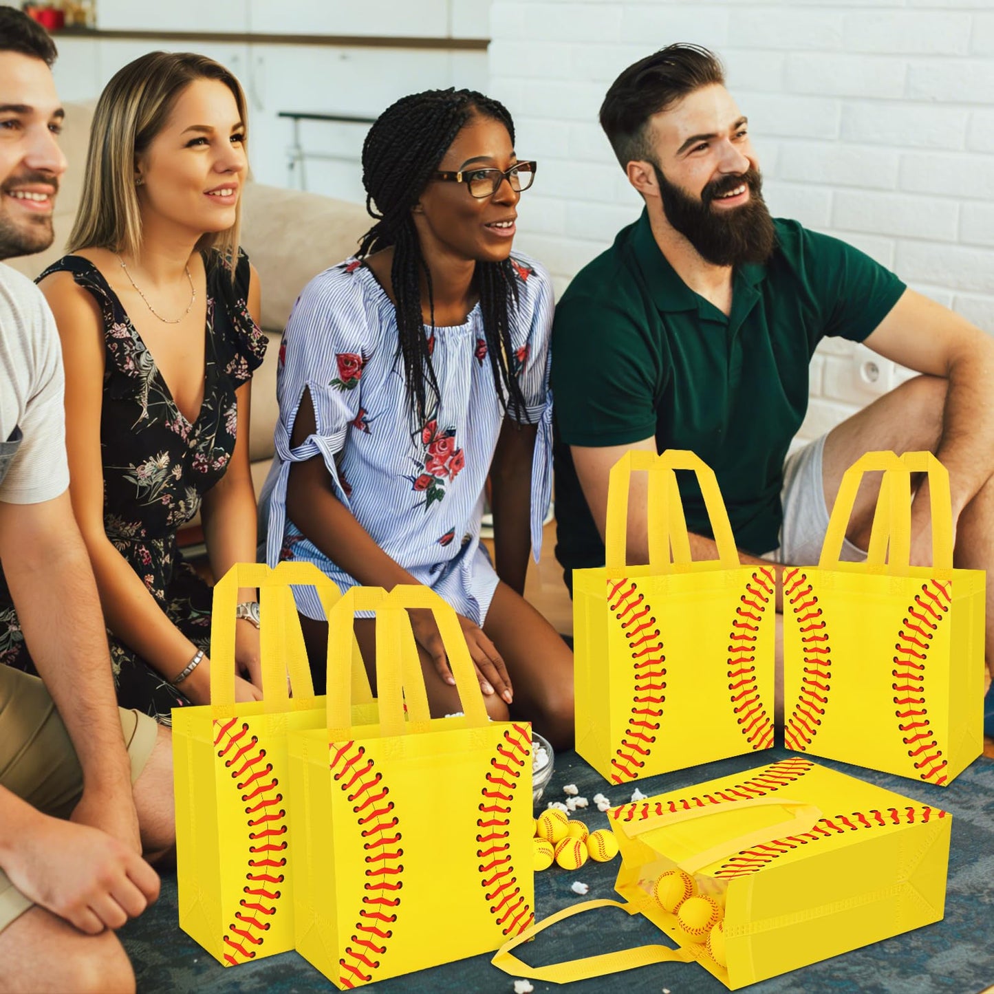 Hxezoc 12 Pieces Softball Gift Bags with Handle, Reusable Non Woven Treat Goodie Bag Sport Favor Bags For Softball Theme Birthday Party Decoration Supplies
