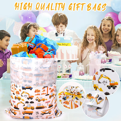Extra Large Plastic Gift Bag, 56" H x 36" W Jumbo Gift bag Printed Children's Engineering Vehicles Excavator Gift Bag, Specially Set for Birthday Parties and Holidays