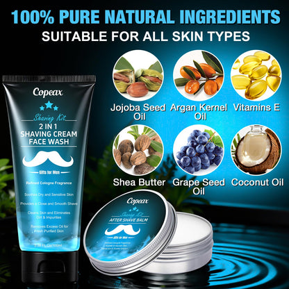 Shaving Kit for Men,Mens Shaving Kit w/Natural Cologne Shaving Cream,Balm,Bowl,Tumbler Cup,Mens Self Care & Grooming Valentines Fathers Day Birthday Gifts for Men Dad Him Boyfriend Christmas Gift Set