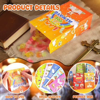 Elunpoe 32 Pack Christian Gift Bags, Bible wrap with Inspirational Stickers, Religious Goodie Bags, Sunday School Church Events Favor Paper Bag, Classroom Activities Decor, Faith Treat wrap for people Easter Christmas Baptism, 4.7" x 3.1" x 8.6"