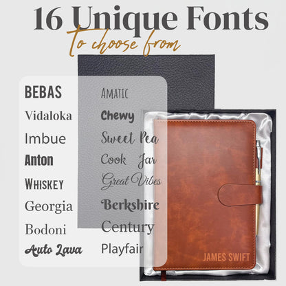 Personalized Notebook with Pen and Gift Box, Custom Text Leather Journal, Gifts for Women Men, Engraved Journals To Write In, Birthday, Best Friend, Mom, Sister, Corporate, Business Gift (Text-Brown)