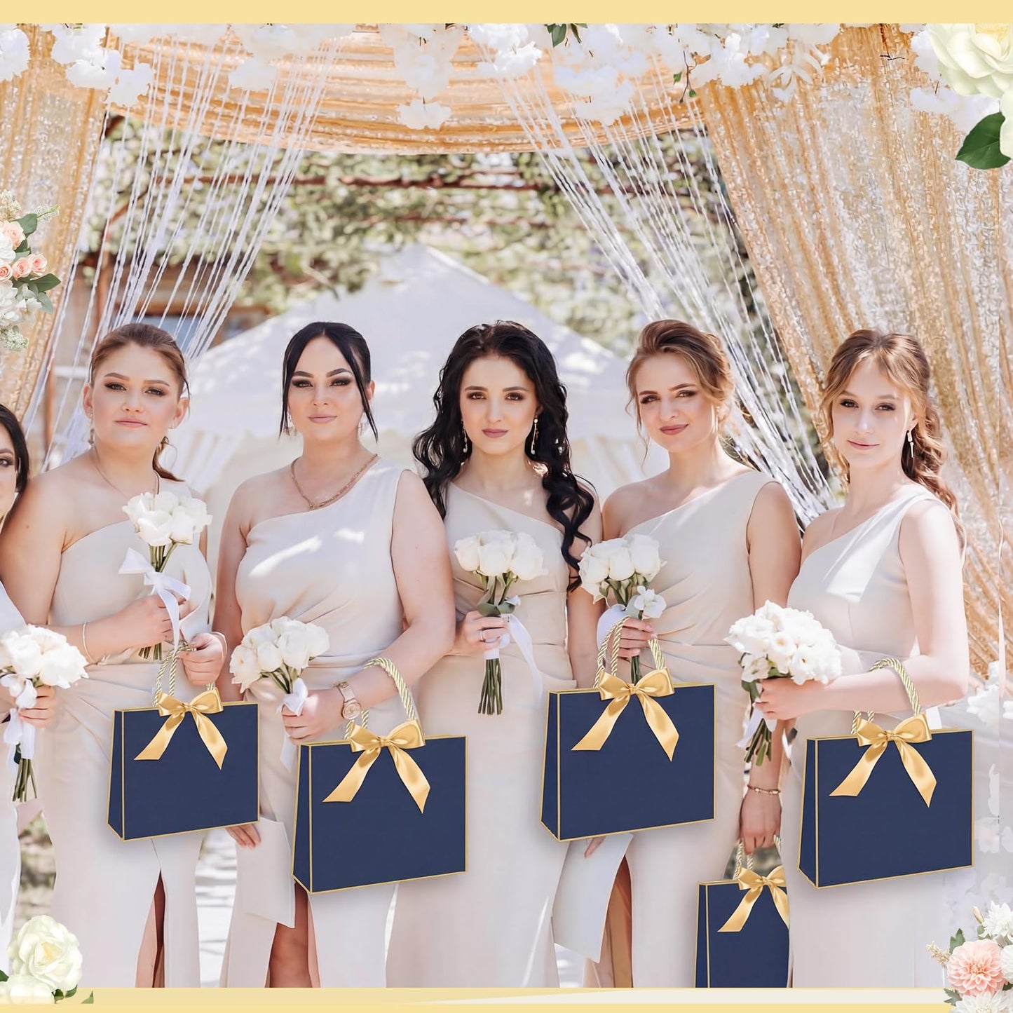 Tosstuki 36 Pack Thank You Gift Bags with Handle 3 Sizes Welcome Bags Thank You Return Gifts with Bow Ribbon for Birthday Party Wedding Bridesmaid(Navy Blue,Gold)