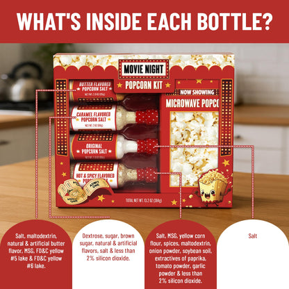 Movie Night Popcorn Kit with Popcorn Seasoning & movie night supplies, Fun Gift Basket for Families, House Warming Gifts New Home, or Birthday