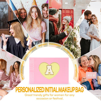 mibasies 2 PCS Initial Makeup Bags: Mothers Day Gifts for Women - Best Friend Birthday Gifts Graduation Gifts Wedding Bridesmaid Girlfriend Wife Daughter Sister Girl Gifts - Yellow M