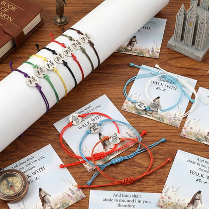 Kigeli 24 Sets Lds Mormon Gifts Walk with Me Bracelets, 2026 Lds Youth Theme Gift, Young Women Birthday Present, Girls Camp, Moses 6: 34, Adjustable Stainless-steel Bracelet with Card