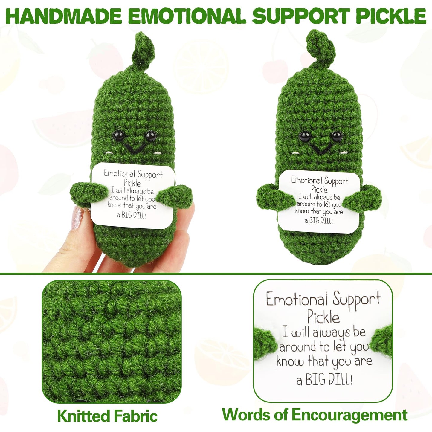 Hoedia Emotional Pickle Small Mother’s Day Easter Gifts for Women Men Her Him, Crochet Cucumber Cute Funny Inspirational Support Stuffers College Office Friend Birthday Basket Filler Decorations