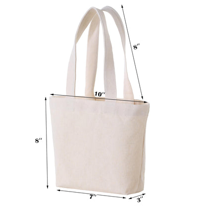 10×8×3 Inch - Small Canvas Tote Bags for Kids Mini Gift Bulk for Painting DIY Arts & Crafts Thick Fabric Bland Bags