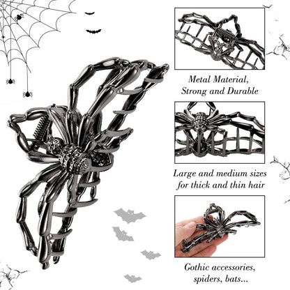 Obeoby 4 Pcs Metal Hair Clips for Women, Large Hair Claw Clips for Thick Long Hair Styling with Spider Webs Skeleton Decor, Goth Accessories Hair Accessories Birthday Valentines Day Gifts (Black)