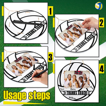 Cinnvoice 4 Set Volleyball Thanks Coach Picture Frames with Signature Pens Fits 4 x 6 Inches Photos Wooden Picture Frame Thanks Volleyball Coach Gift from Team Coaches Appreciation Home Plate Plaque