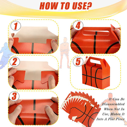 Chinco 12 Pieces Basketball Goody Box Party Favor Bags Sports Gift Candy Goodie Bags Basketball Party Favors Treat Boxes with Handles Gift Supplies Decorations for Baby Shower Adult Birthday