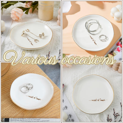 InnoBeta Bridesmaid Gifts for Women, Maid of Honor Gifts for Women Ceramic Jewelry Tray, Decorative Trinket Dish for Rings Earrings Necklaces for Women, 4.75", White Surface Gold
