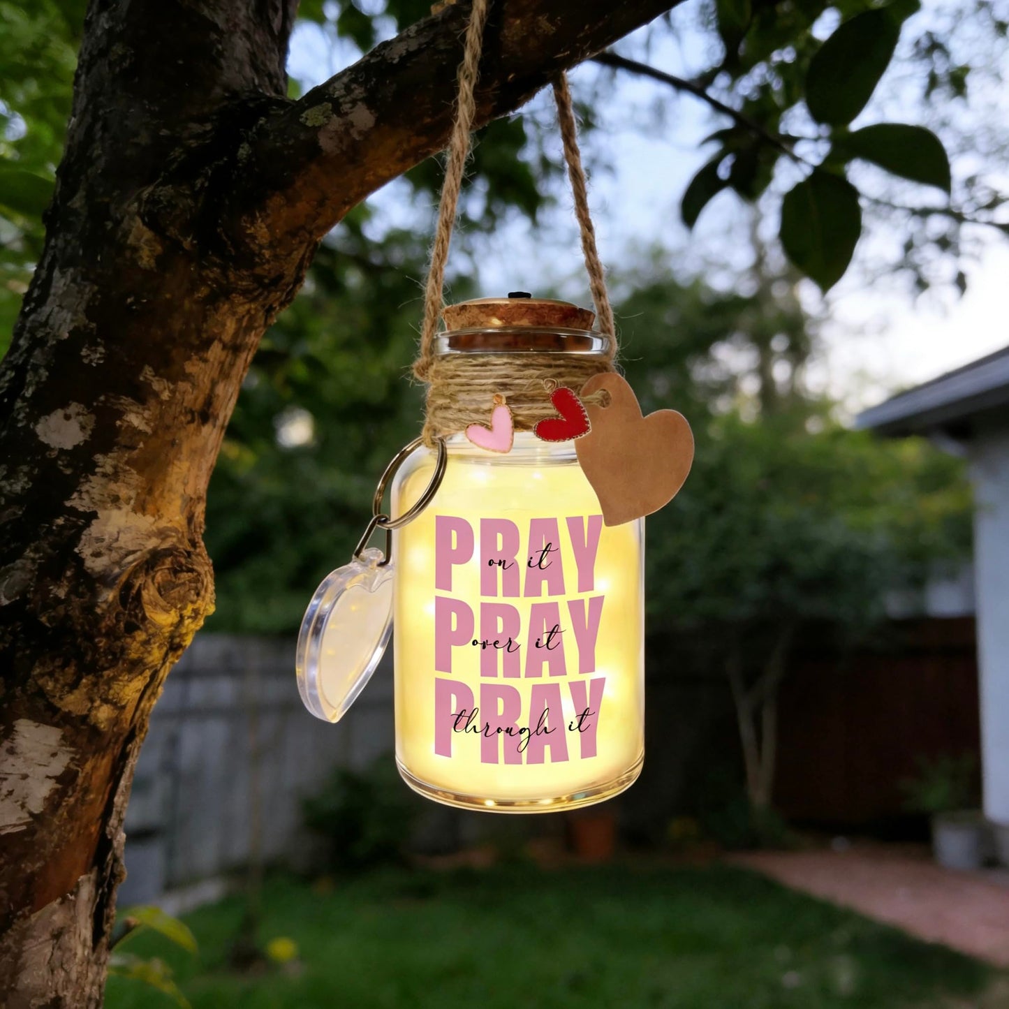 LINGYUAN Pray On It Pray Over It Pray Through It – Light Up Memory Jar Christian Faith Night Light