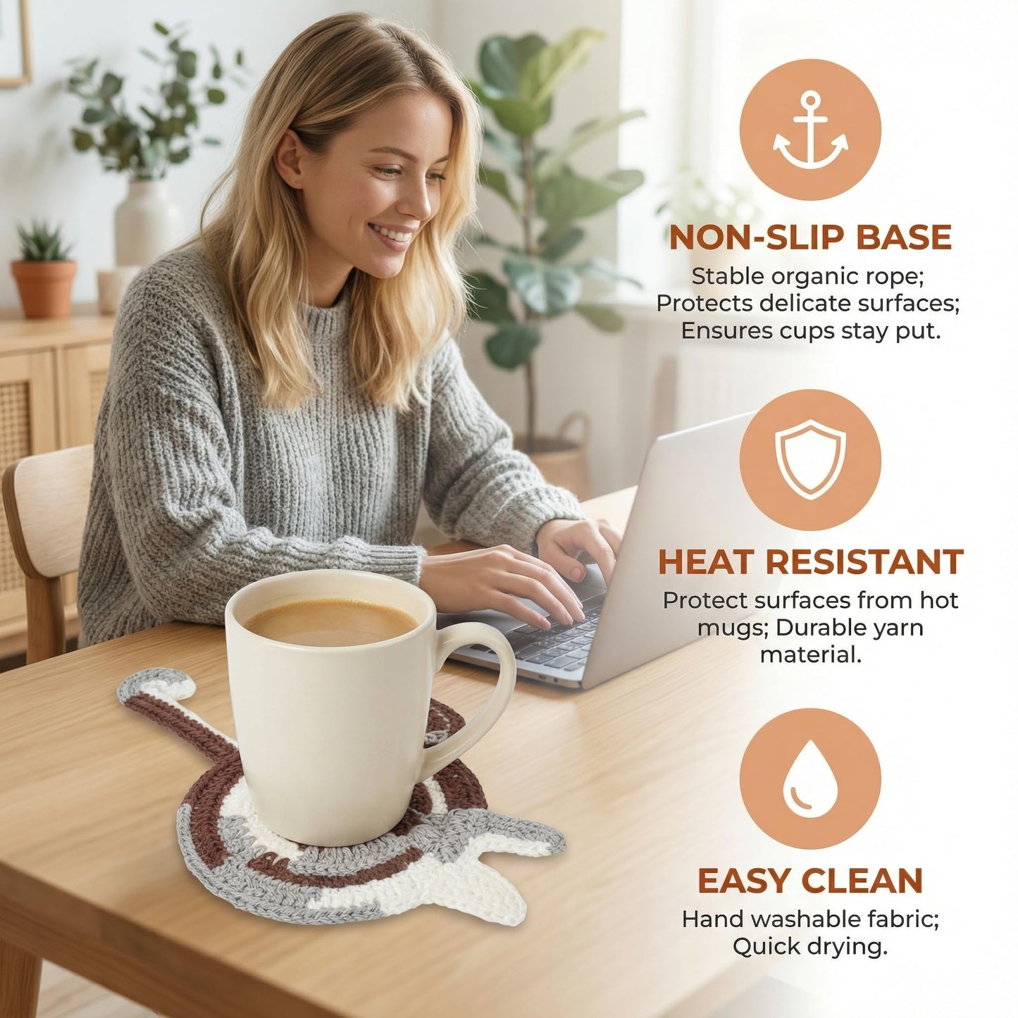 Cat Coasters - Gifts for Cat Lovers,Non-Slip Heat-Resistant Coaster,Funny Gag Gifts,Perfect for Home Decor and White Elephant Exchang,Universal Table Guard for All Cups(4PC)