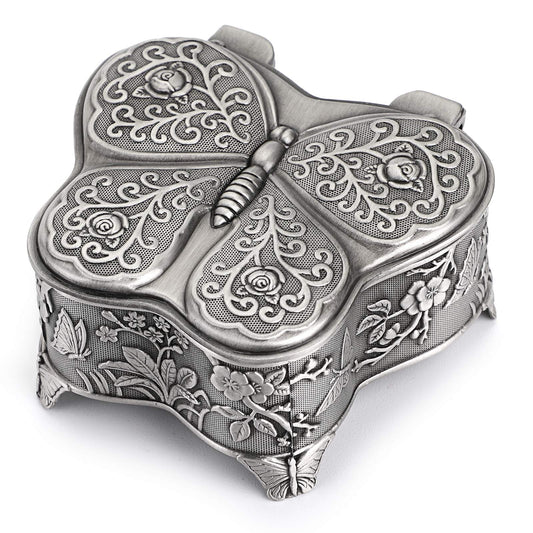 Hipiwe Vintage Metal Jewelry Trinket Box - Butterfly Shape Jewelry Organizer Treasure Chest Ring Holder, Earrings Necklace Storage Box Keepsake Box for Women