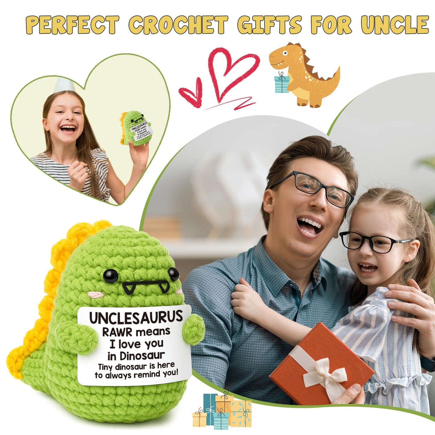 Mini Fathers Day Uncle Gifts from Niece Nephew I Love You Unclesaurs Father Day Best Uncle Gifts Handmade Crochet Dino Thank You Gift for Uncle Funny Birthday Ideas for Uncles Father Day Home Decor
