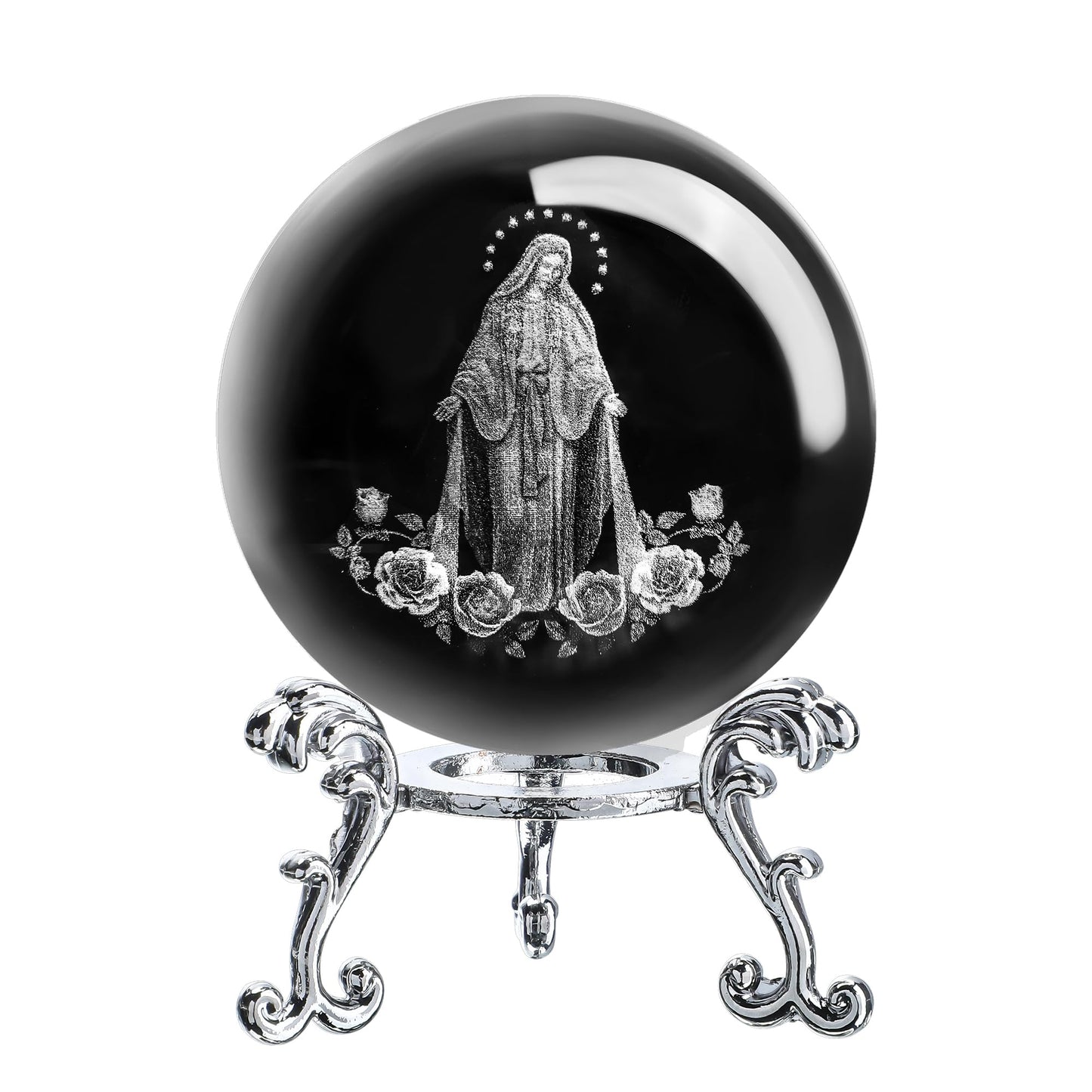 ZEERSHEE 60mm The Blessed Virgin Mary Crystal Ball 3D Laser Etched Our Lady of Guadalupe Glass Sphere Statue Mother Mary Christian Catholic Religious Easter Gifts