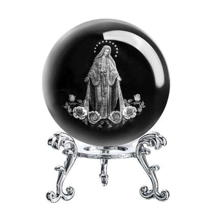 ZEERSHEE 60mm The Blessed Virgin Mary Crystal Ball 3D Laser Etched Our Lady of Guadalupe Glass Sphere Statue Mother Mary Christian Catholic Religious Easter Gifts