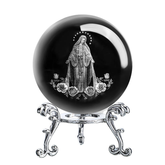 ZEERSHEE 60mm The Blessed Virgin Mary Crystal Ball 3D Laser Etched Our Lady of Guadalupe Glass Sphere Statue Mother Mary Christian Catholic Religious Easter Gifts