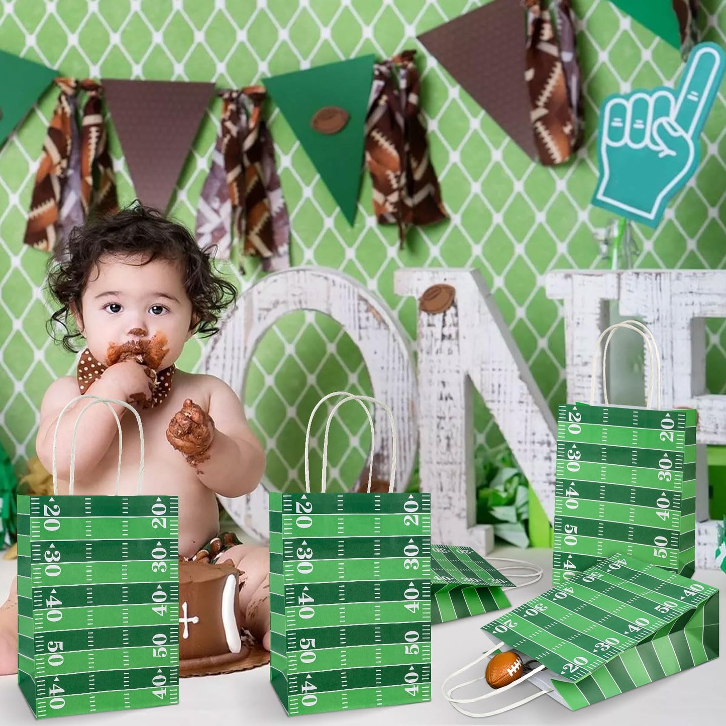 Hxezoc 12 Pieces Football Gift Bags with Handle, Football Field Paper Treat Candy Bag Sport Favor Bags for Football Theme Birthday Party Decoration Supplies