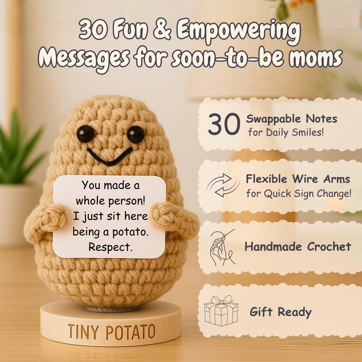 Funny Pregnancy Gift for 1st Mothers Day - Tiny Potato Crochet with 30 Empowering Cards for Expecting Soon to Be Moms | New Baby Pregnancy Announcement Present Idea - Gender Reveal for Pregnant Women
