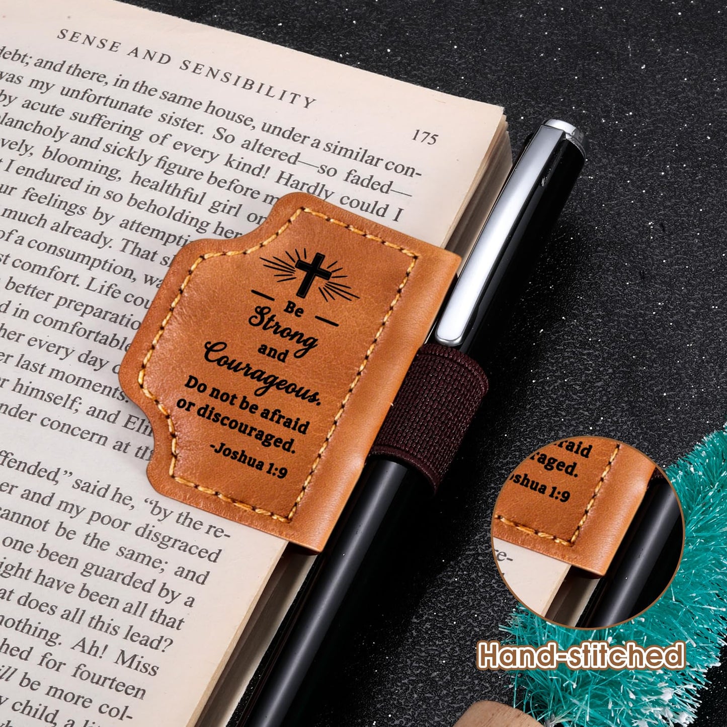 Leather Magnetic Bookmarks Christian with Pen Holder - Bible Magnetic Bookmarks for Men Kids Baptism Gifts for Boys Men Religious Gifts Bible Bookmark Accessories for Man Easter Basket Stuffers