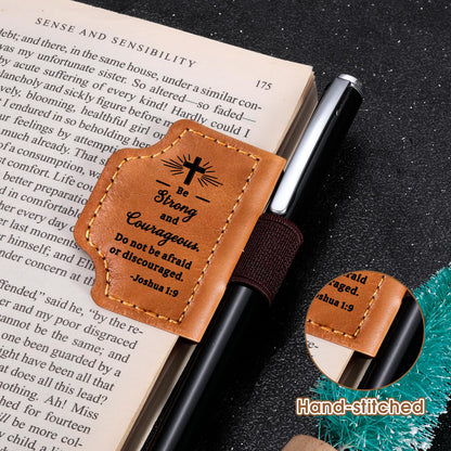 Leather Magnetic Bookmarks Christian with Pen Holder - Bible Magnetic Bookmarks for Men Kids Baptism Gifts for Boys Men Religious Gifts Bible Bookmark Accessories for Man Easter Basket Stuffers