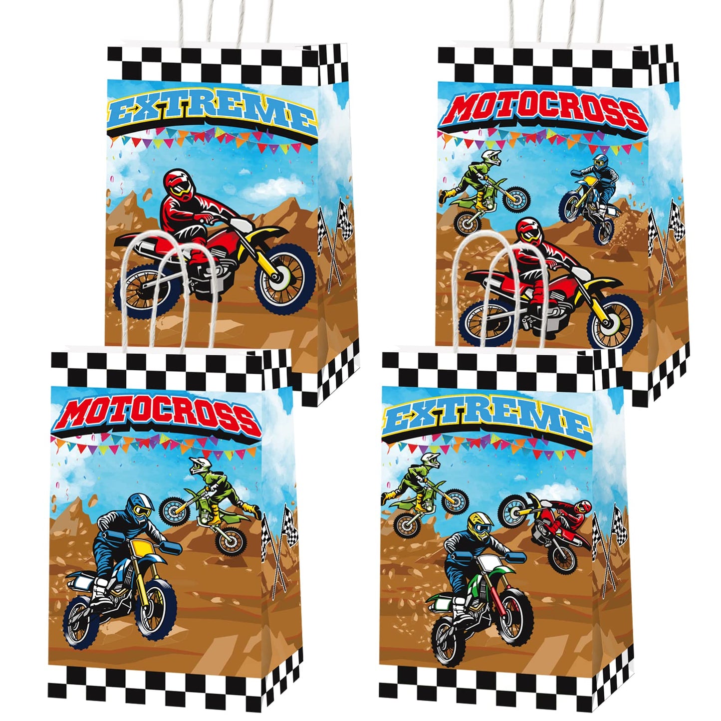 gisgfim 16pcs Dirt Bike Party Gift Treat Bag Dirt Bike Theme Party Decorations Candy Goodie Favor Bags with Handle Dirt Bike Birthday Party Baby Shower Supplies for Boys