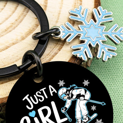 Ski Gifts for Women Skiing Accessories Best Gifts for Skiers Snowboarding Gift for Girls Friends Sister Daughter Coworker Birthday Gift Ideas Funny Keychain for Girls Just A Girl Who Loves to Ski