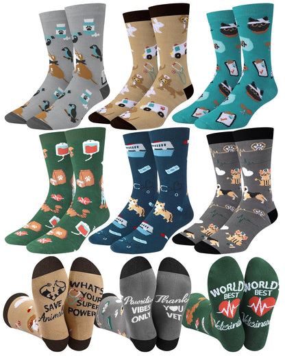 Skicuff 6 pairs Veterinary Socks for Women Men Novelty Veterinarian Cotton Socks Veterinary Week Gift for Doctor Vet Tech
