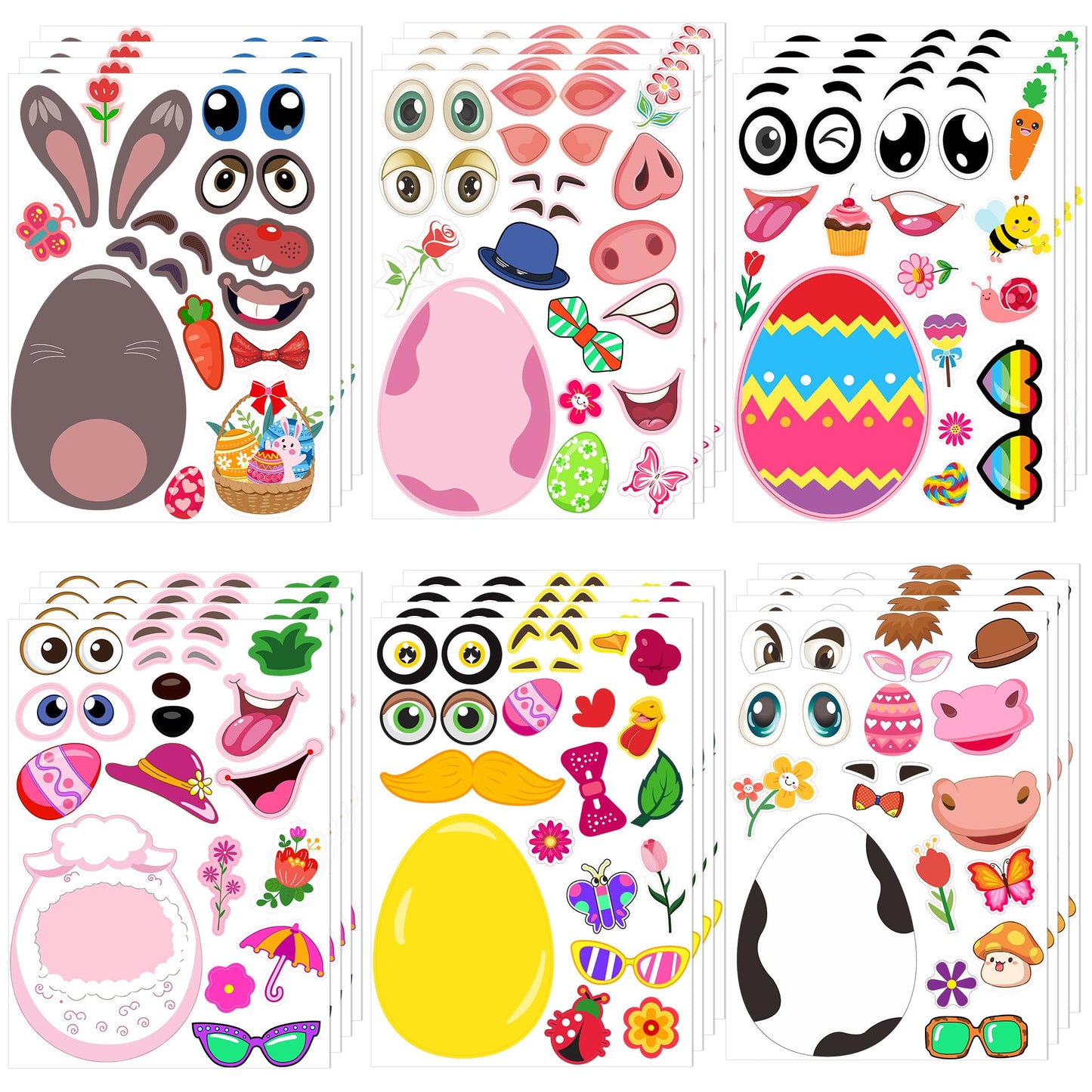 Easter Stickers, Easter Basket Stuffers Gifts, 24 Sheets DIY Happy Easter Make A Face Stickers Crafts with Eggs Themed Game Toys Classroom Activities Party Favor Supplies Decorations