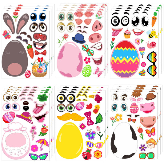 Easter Stickers, Easter Basket Stuffers Gifts, 24 Sheets DIY Happy Easter Make A Face Stickers Crafts with Eggs Themed Game Toys Classroom Activities Party Favor Supplies Decorations