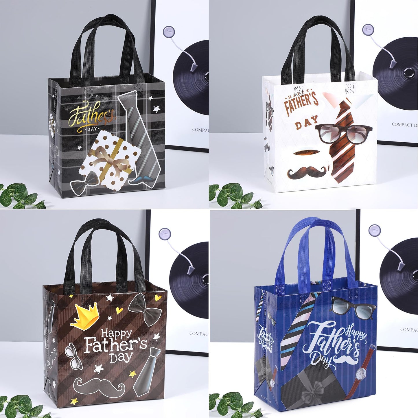 HADDIY Father's Day Tote Gift Bags with Handles,12 Pcs Bulk Non-Woven Love Dad Candy Bags for Gift Wrapping and Happy Father Day Party Favor-9x8.7x4.3 inches