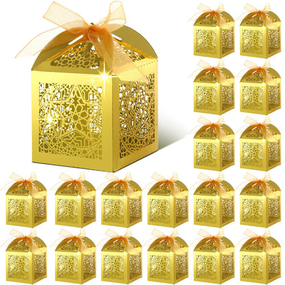 ReliThick 50 Pcs Ramadan Eid Mubarak Candy Box Set Ramadan Gift Boxes with Ribbons Muslim Party Favor Boxes Paper Thank You Gift Box for Eid Islamic Party Birthday Decorations(Star)