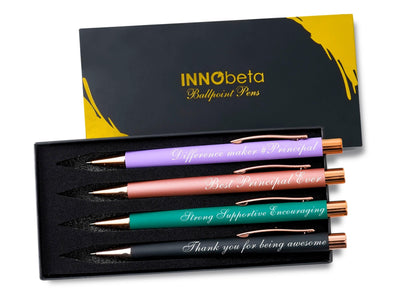 InnoBeta Principal Appreciation Gifts Ballpoint Pen Set of 4, Inspirational Pen for Women Men, Office Tools for Principals Vice Principals