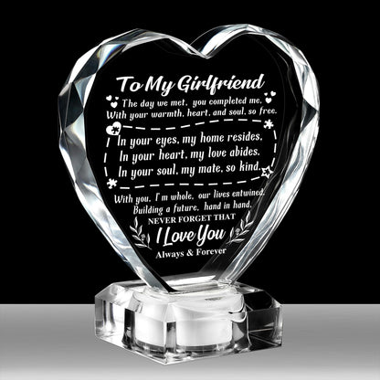 Unique Gifts for My Girlfriend, Love Crystal Gift for Girlfriend Christmas Day Birthday, Engraved Crystal Heart with Rechargeable Color-Changing LED Base, Perfect Christmas Gifts (Girlfriend)