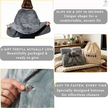 EzrAllora Premium Double Layer Poncho Blanket - No Sleeves Easy On Easy Off- Drape and Go- 2 pockets - Gifts for Grandma (Silver Grey)
