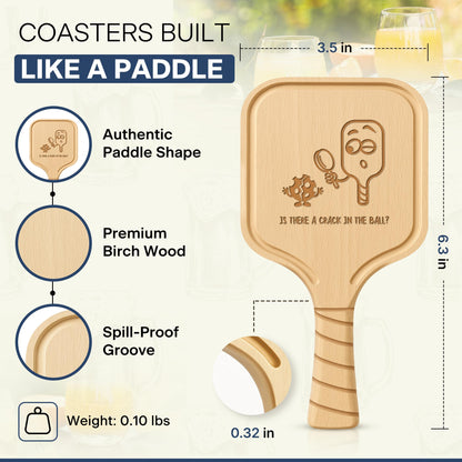 Pickleball Paddle Drink Coasters Set of 4 – Funny Excuses Gift for Pickleball Lovers, Men & Women – Premium Birch Wood Coasters, Gift-Ready Box for Birthdays, Mother’s & Father’s Day, or Game Nights