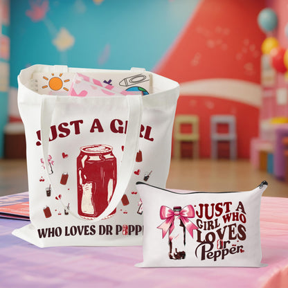 Drinks Lovers Canvas Bags - 2Pcs Soda Drinks Lover Gift Tote Bag Makeup Bag, Bring Me A Pepper And Tell Me I’m Pretty Handbag Cosmetic Pouch, Supply for Birthday Party Vodka Drinkers