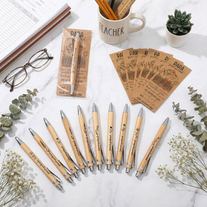 ReliThick 10 Sets Paraprofessional Appreciation Gift Bulk Bamboo Ballpoint Pen with Thank You Greeting Card Gifts for Paraprofessional Teaching Assistant Coworker Teacher Staff Team