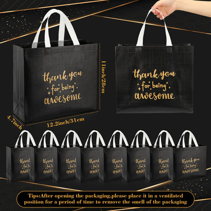 Sanwuta 12 Pcs Cna Week Appreciation Gift Bag with Handle for Nurse Graduation Employee Coworker Staff Bulk Thank You Reusable 12.2 x 4.7 x 11 in Thank You for Being Awesome Gift Bag(Black)
