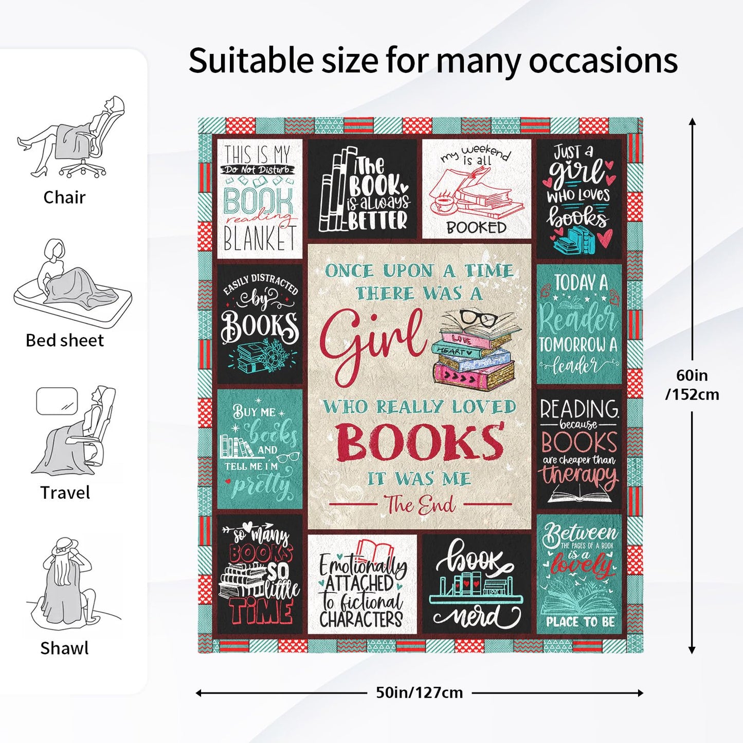 Book Lovers Gifts for Women, Bookish Gifts for Book Lovers Women, Book Lovers Gift Ideas Throw Blanket 60"x50", Reading Gifts for Readers/Librarian/Book Nerd/Bookworm, Book Club Gifts for Woman