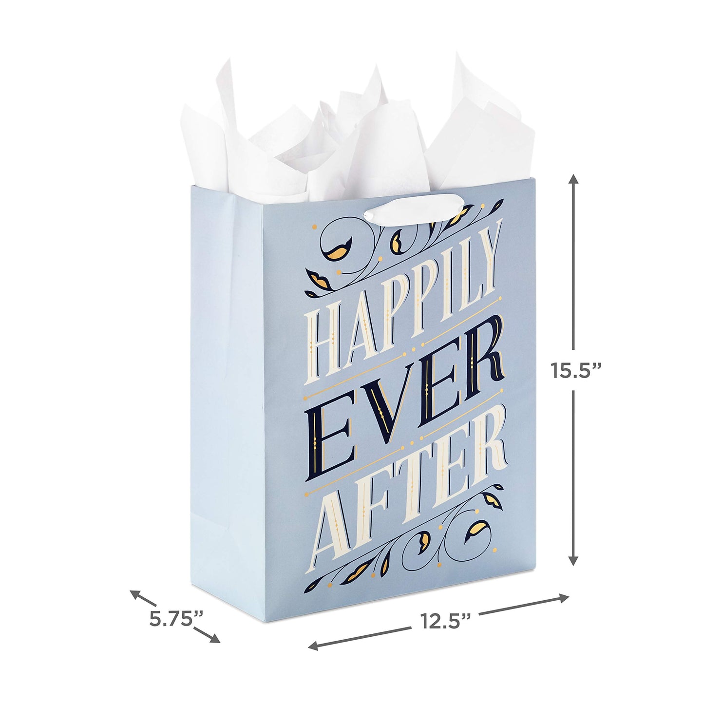 Hallmark 15" Extra Large Gift Bag with Tissue Paper (Happily Ever After) for Weddings, Engagements, Bridal Showers, Vow Renewals