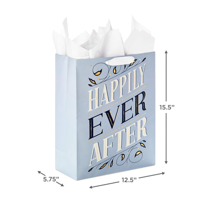 Hallmark 15" Extra Large Gift Bag with Tissue Paper (Happily Ever After) for Weddings, Engagements, Bridal Showers, Vow Renewals