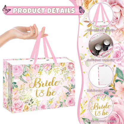 Yomaiha Bride Gift Bag Floral Bridal Shower Gift Bag with Card and Tissue Paper, Bridal Shower Gift Wrapping Paper Bag for Engagement Bride to Be Wedding Party, Bachelorette Party Supplies