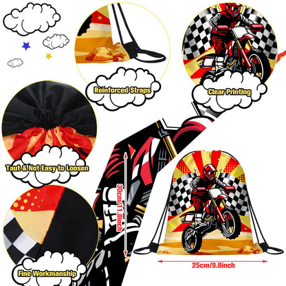 Boao 16 Pack Dirt Bike Favors Bag Racing Themed Party Drawstring Motorcycle Goodie Bags for Birthday Party Supplies Candy Gift Men Bike Lover