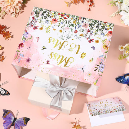 Bridal Shower Gift Bag Wedding Miss to Mrs Gifts Bag with Tissue and Card Bridal Shower Gift Wrapping Paper Bag Floral Wedding Gift Bags Bride Engagement Bachelorette Party Bag Bride to Be Gifts